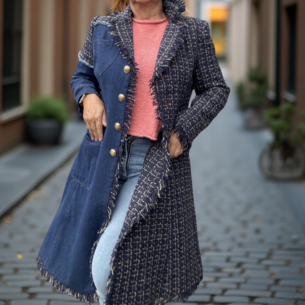 Runway Fashion Winter Tweed Woolen Denim Interesting Jacket and Coat